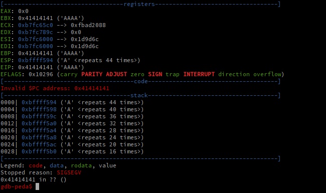 Stack clobbered with 0x41