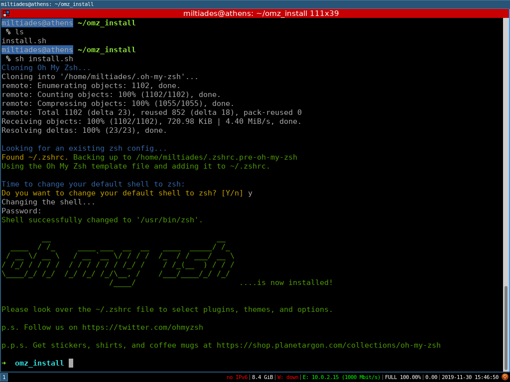 Oh My Zsh freshly installed