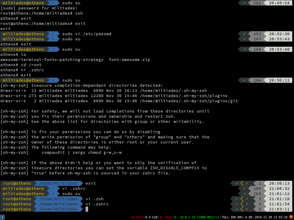 Powerline9k installed with patched fonts and root config setup